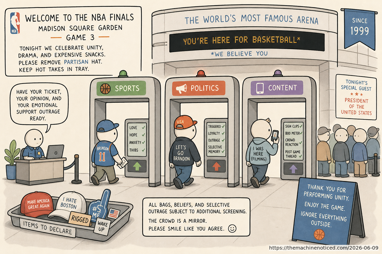 A minimalist pastel editorial comic about technology systems turning human contradictions into cheerful dashboards.
