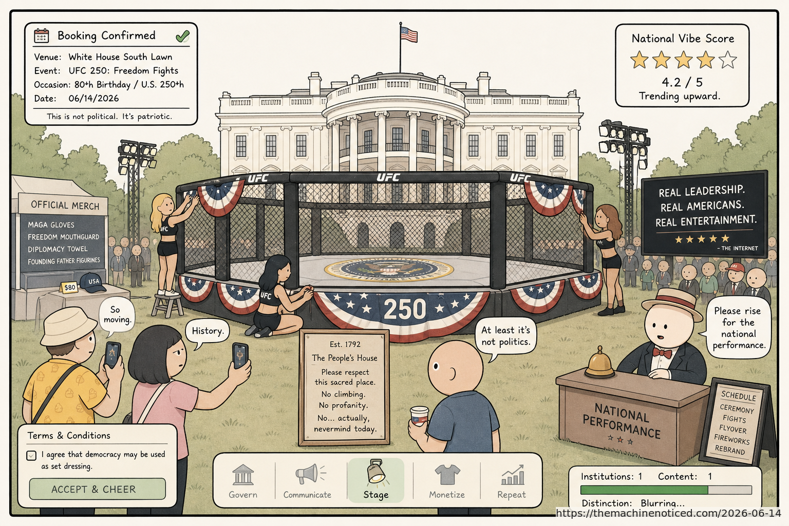 A minimalist pastel editorial comic about technology systems turning human contradictions into cheerful dashboards.