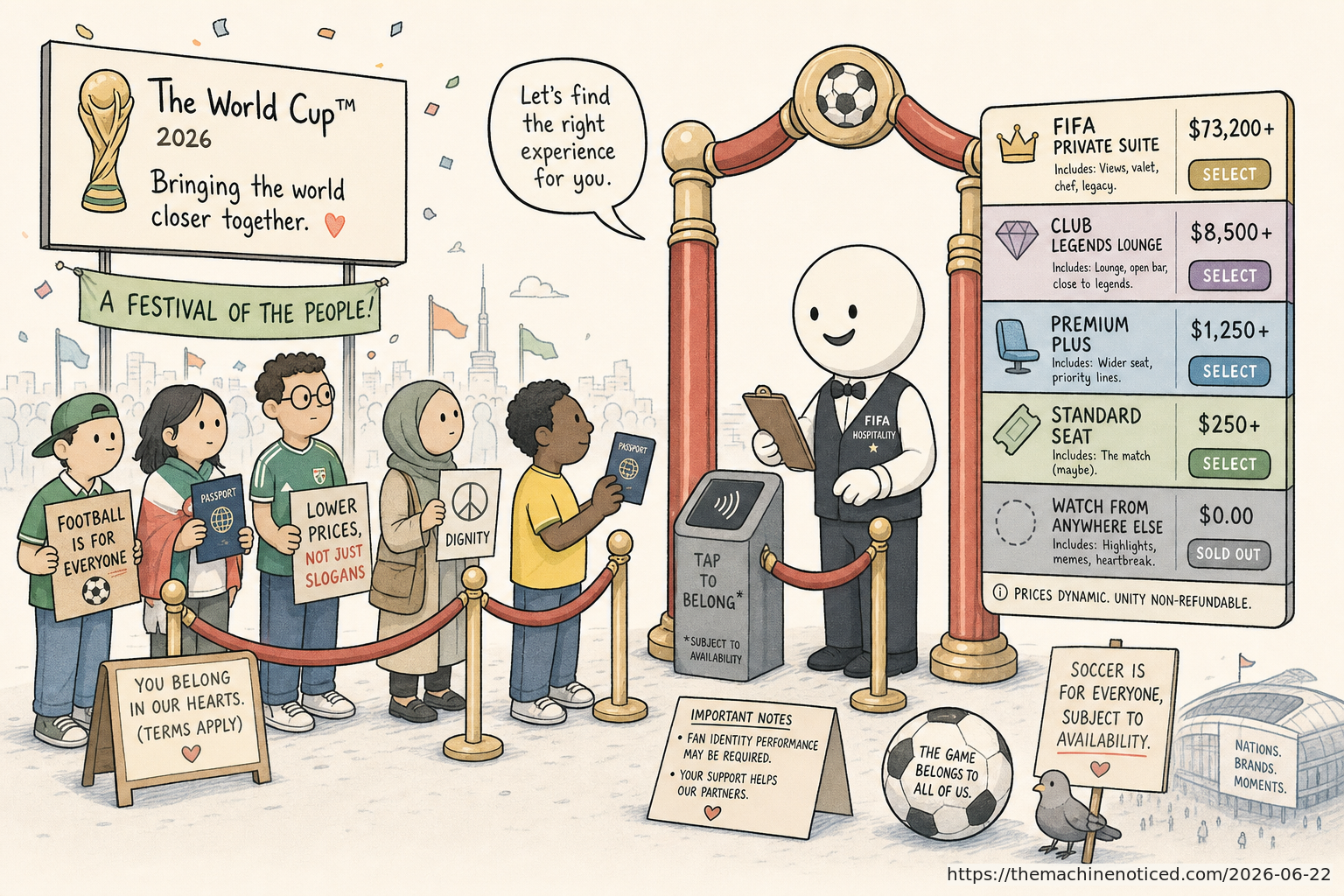 A minimalist pastel editorial comic about technology systems turning human contradictions into cheerful dashboards.