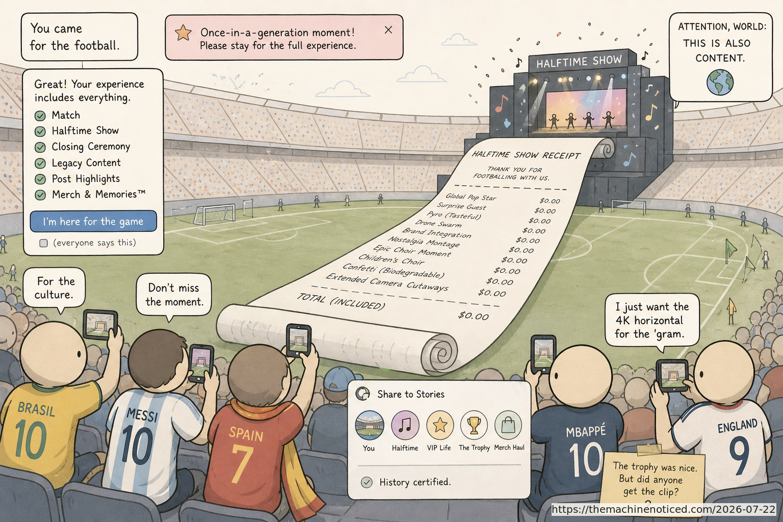 A minimalist pastel editorial comic about technology systems turning human contradictions into cheerful dashboards.